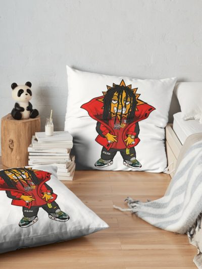 Glo Gang Chief Keef Full Character Almighty Sosa Gloryboyz Throw Pillow Official Glo Gang Merch