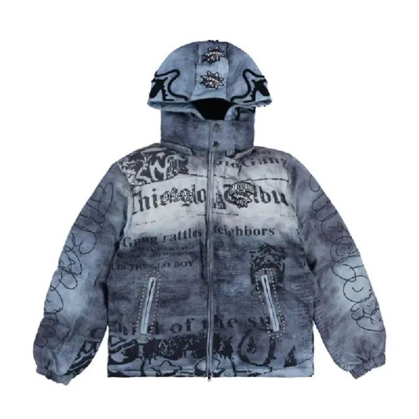Glo Gang Tribune Puffer Jacket (Washed Denim)